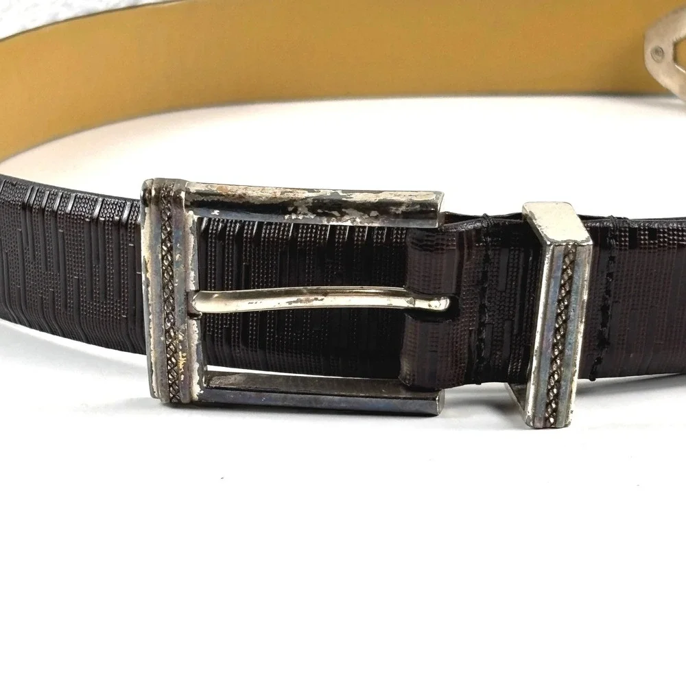 Johnston & Murphy Leather Belt Mens 38 Brown Textured Made in USA‎ Dress Classic